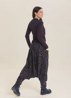 Shirred Waist Pocket Detail Brown Striped Winter Harem Pants