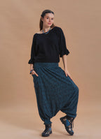 Shirred Waist Pocket Detail Teal Winter Harem Pants