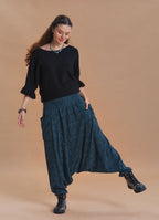 Shirred Waist Pocket Detail Teal Winter Harem Pants