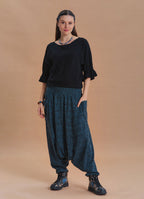 Shirred Waist Pocket Detail Teal Winter Harem Pants