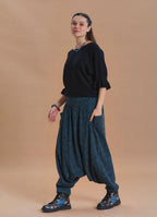 Shirred Waist Pocket Detail Teal Winter Harem Pants
