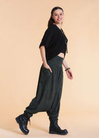 Shirred Waist Pocket Detail Green Winter Harem Pants