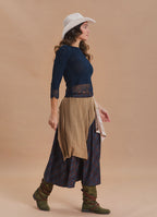 Elastic Waist Lace Detail Brown Plaid Long Skirt