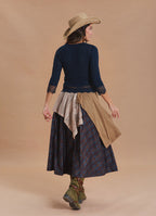 Elastic Waist Lace Detail Brown Plaid Long Skirt