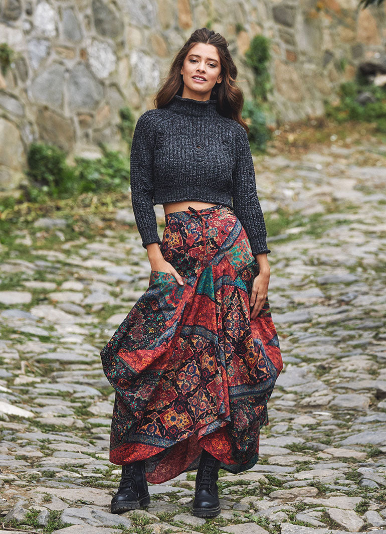 Gypsy Style Ethnic Print Cotton Long Skirt