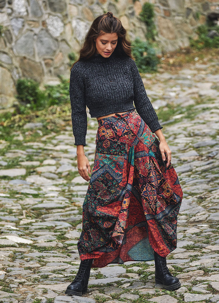 Gypsy Style Ethnic Print Cotton Long Skirt