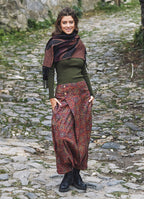 Retro Print Elastic Waist Wrap Front Detail Bohemian Harem Winter Pants