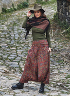 Retro Print Elastic Waist Wrap Front Detail Bohemian Harem Winter Pants