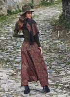 Retro Print Elastic Waist Wrap Front Detail Bohemian Harem Winter Pants