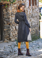 Nervure Front Laced Hem Long Sleeve Anthracite Dress