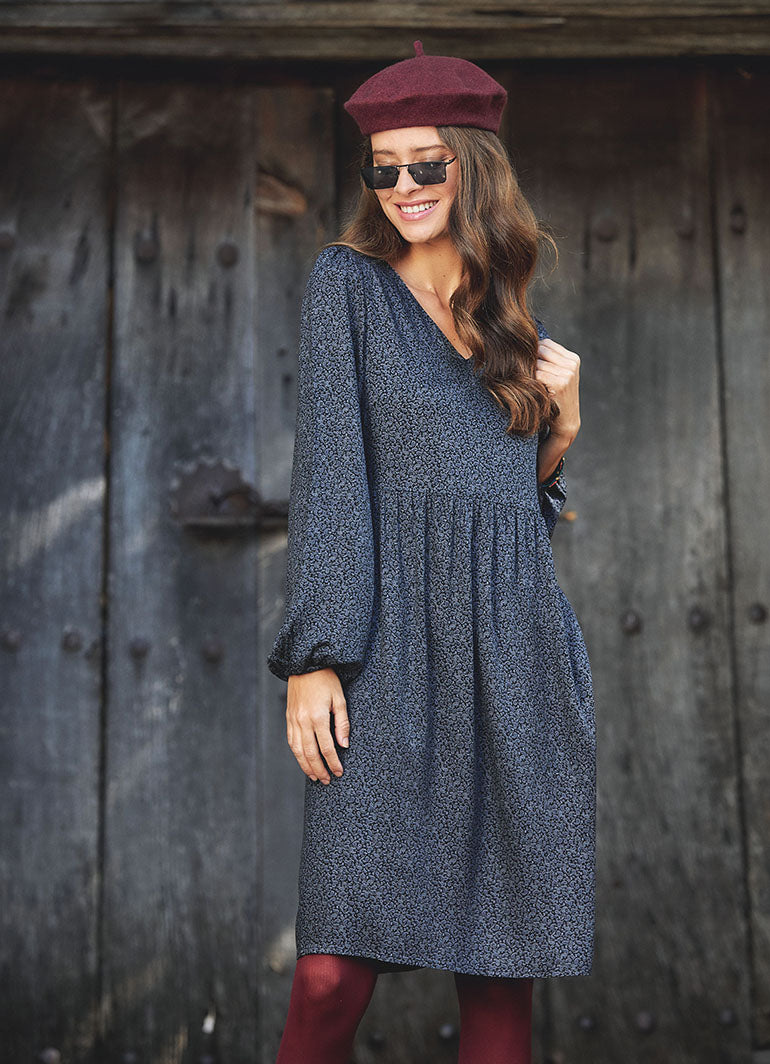 V Neckline Boho Style Long Sleeve Short Dress