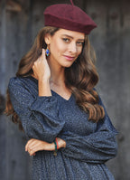 V Neckline Boho Style Long Sleeve Short Dress