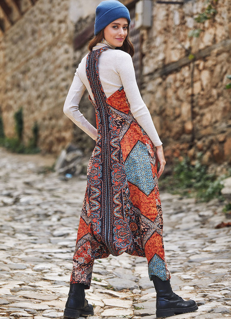 Halter Neck Printed Cotton Jumpsuit