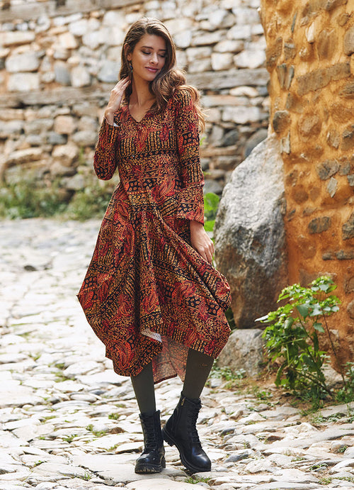 Black Artuk V Neckline Long Sleeve Dress