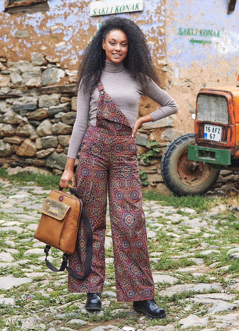 Retro Print Adjustable Buckle Straps Boho Jumpsuit