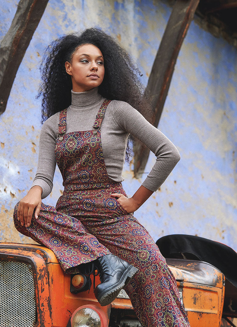 Retro Print Adjustable Buckle Straps Boho Jumpsuit