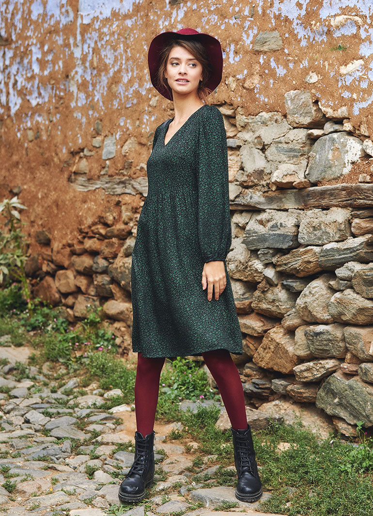 Boho Style V Neck Puff Long Sleeve Short Dress