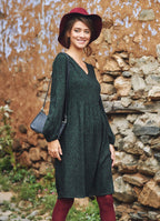 Boho Style V Neck Puff Long Sleeve Short Dress