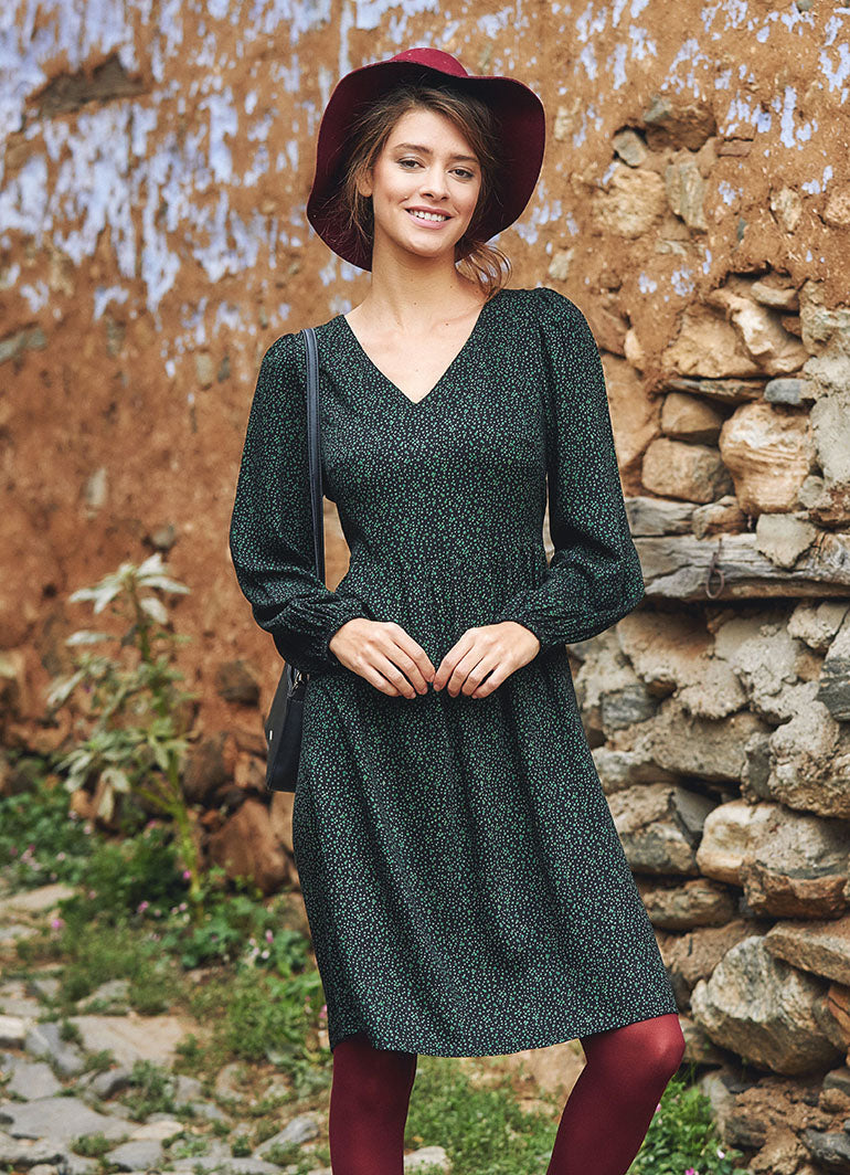 Boho Style V Neck Puff Long Sleeve Short Dress