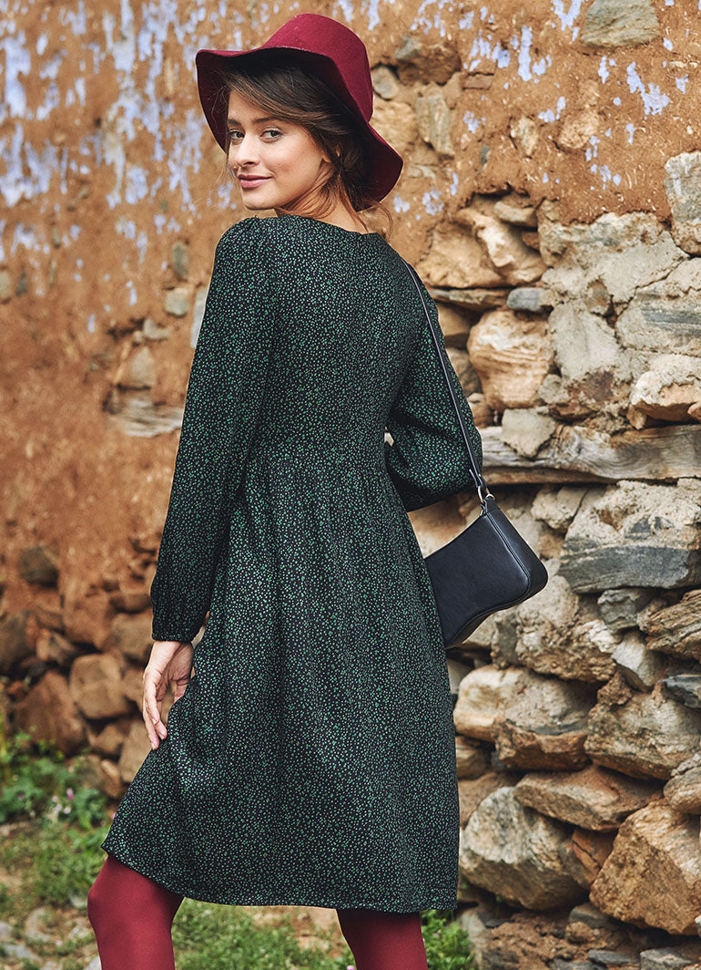 Boho Style V Neck Puff Long Sleeve Short Dress