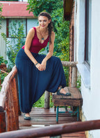 Shirred Waist Elastic Hem Boho Style Casual Flowy Harem Pants