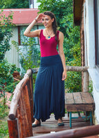 Shirred Waist Elastic Hem Boho Style Casual Flowy Harem Pants