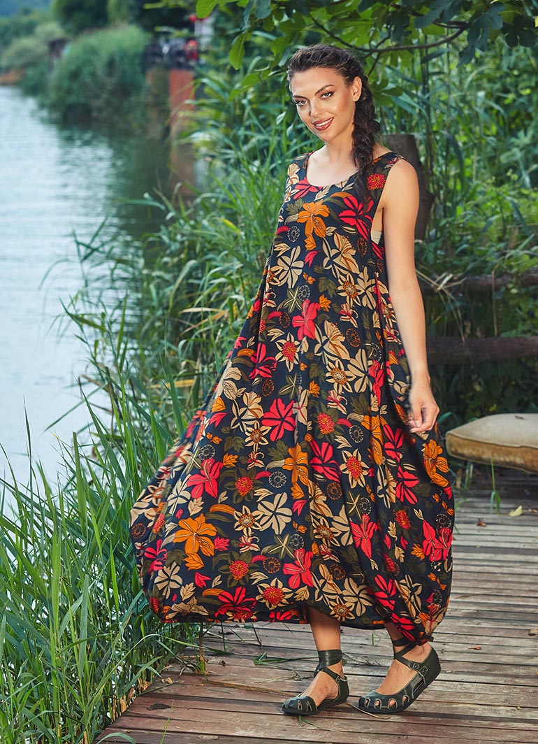 Sleeveless Scoop Neck Wholesale Bohemian Floral Loose Fit Dress