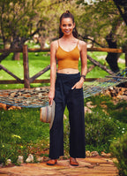 Adjustable Tie Waist Black Fisherman Wholesale Yoga Pants