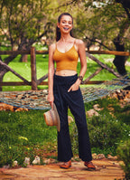 Adjustable Tie Waist Black Fisherman Wholesale Yoga Pants
