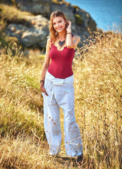 Adjustable Tie Waist White Fisherman Pants
