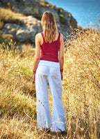 Adjustable Tie Waist White Fisherman Pants
