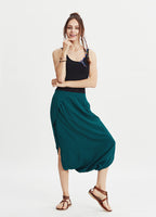 Elastic Waist Low Rise Green Capri Skirt Culottes
