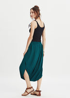 Elastic Waist Low Rise Green Capri Skirt Culottes