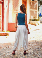 Medium Rise Elastic Hem Flat Waist Boho Chic Flowy Harem Pants