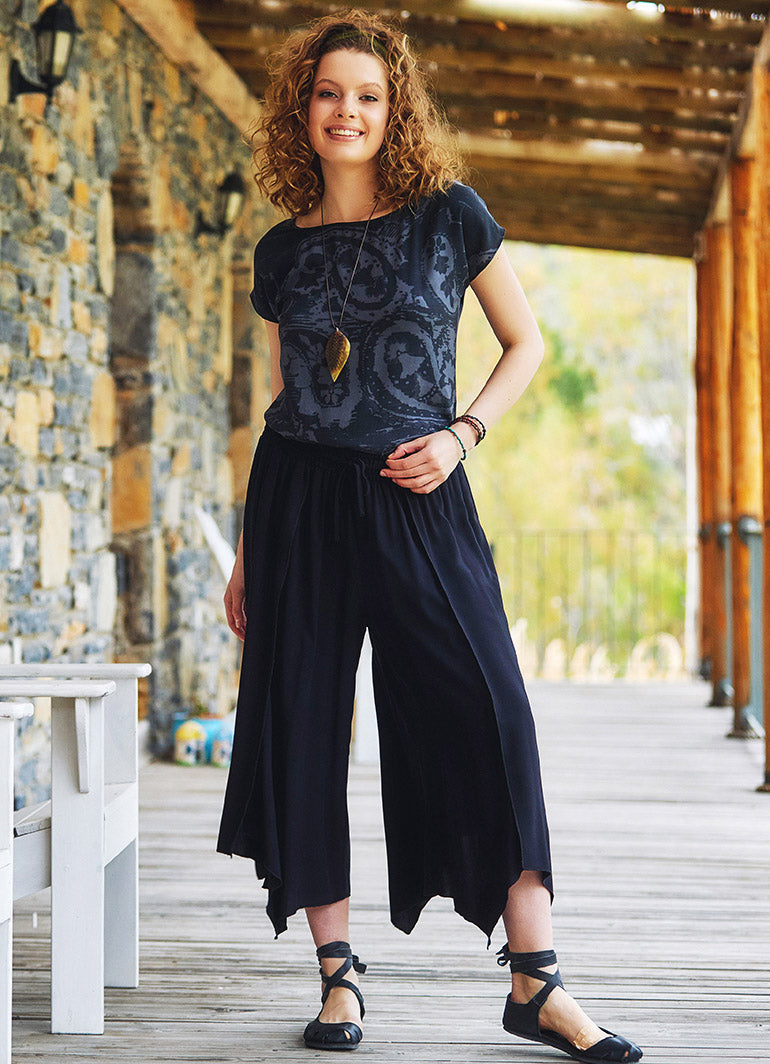 Black Bohemian Split Front Palazzo Pants
