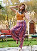Pink Patterned Bohemian Pleated Harem Pants