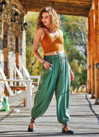 Green Boho Style High Waist Baggy Pants