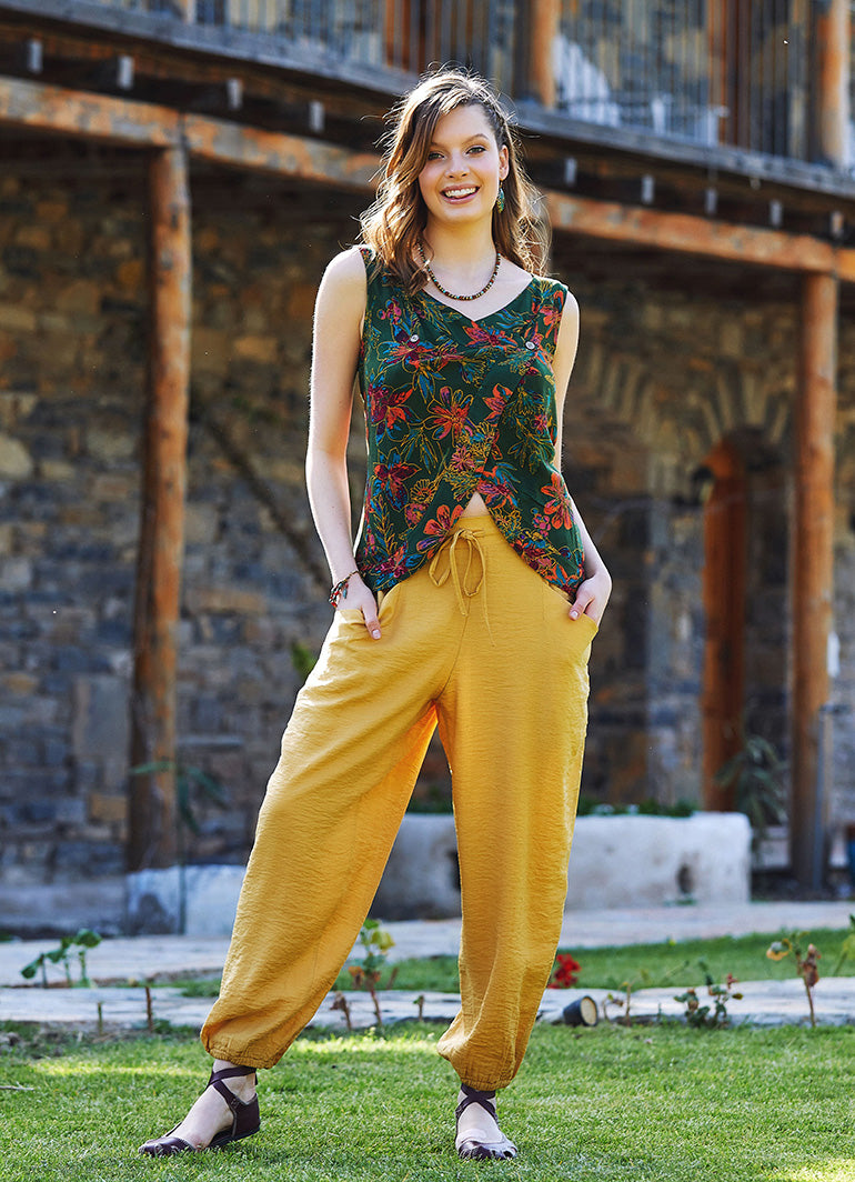 Yellow Boho Style High Waist Baggy Pants