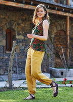 Yellow Boho Style High Waist Baggy Pants