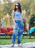 Blue Print Elastic Waist Bohemian Style Baggy Pants