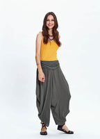 Draped Detail Elastic Waist Flowy Wholesale Khaki Harem Pants