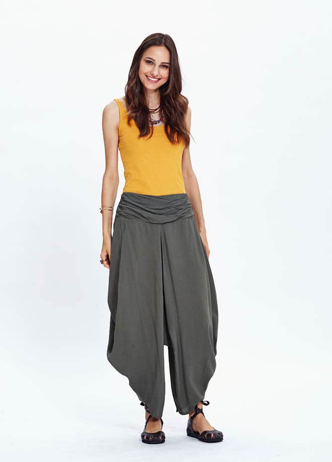 Draped Detail Elastic Waist Flowy Wholesale Khaki Harem Pants