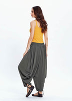 Draped Detail Elastic Waist Flowy Wholesale Khaki Harem Pants