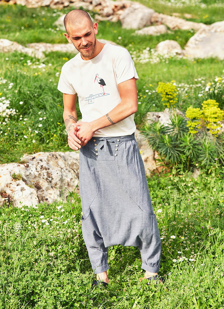 Button Closure Hem Tie Waist Wholesale Mens Casual Harem Pants