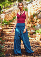 Elastic Banded Waist Womens Petrol Yoga Pants
