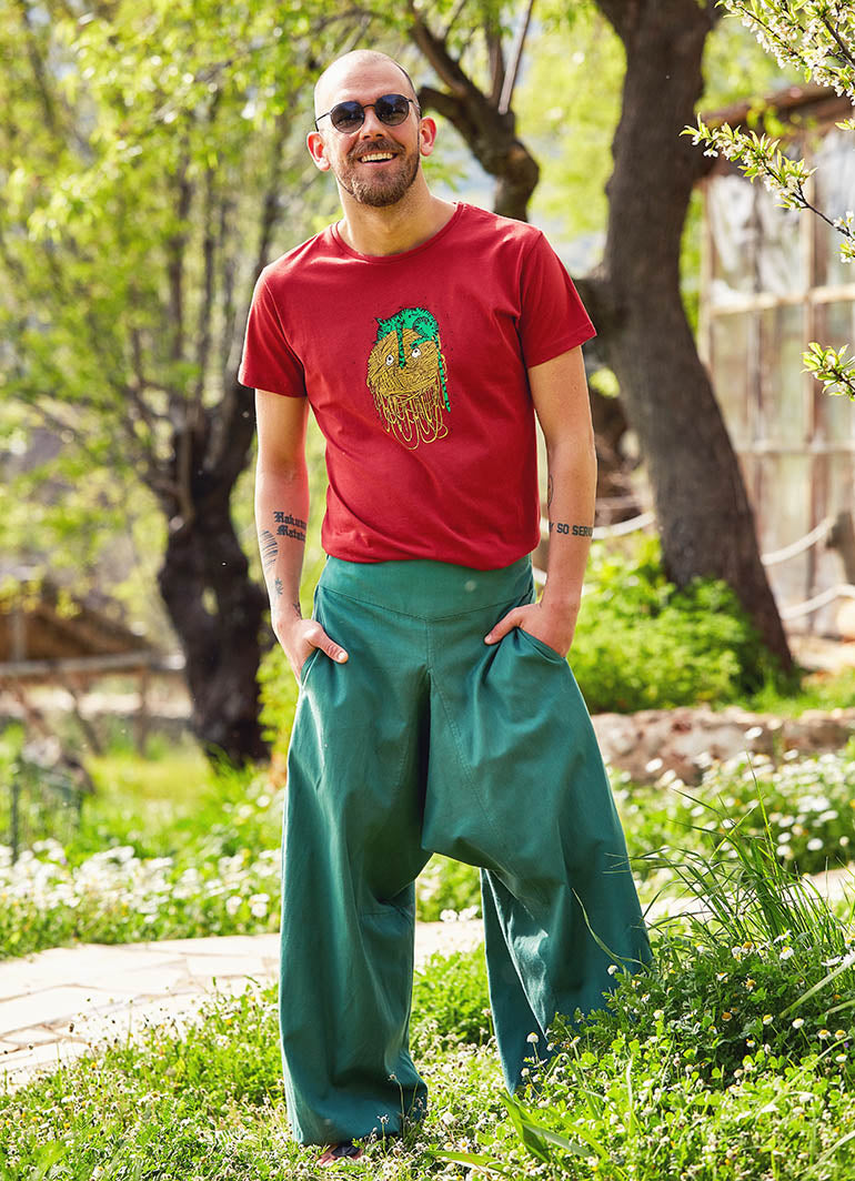 Elastic Waist and Hem Men's Harem Green Pants