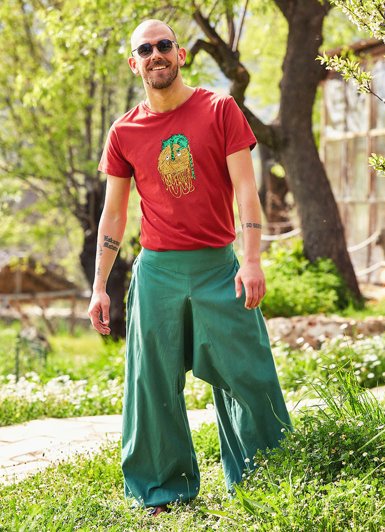 Elastic Waist and Hem Men's Harem Green Pants