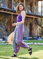 Floral Printed Elastic Waist and Hem Mid Rise Harem Pants