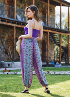 Floral Printed Elastic Waist and Hem Mid Rise Harem Pants