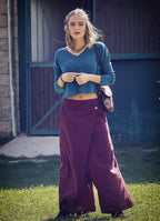 Elastic Waistband Side Pockets Burgundy Culottes